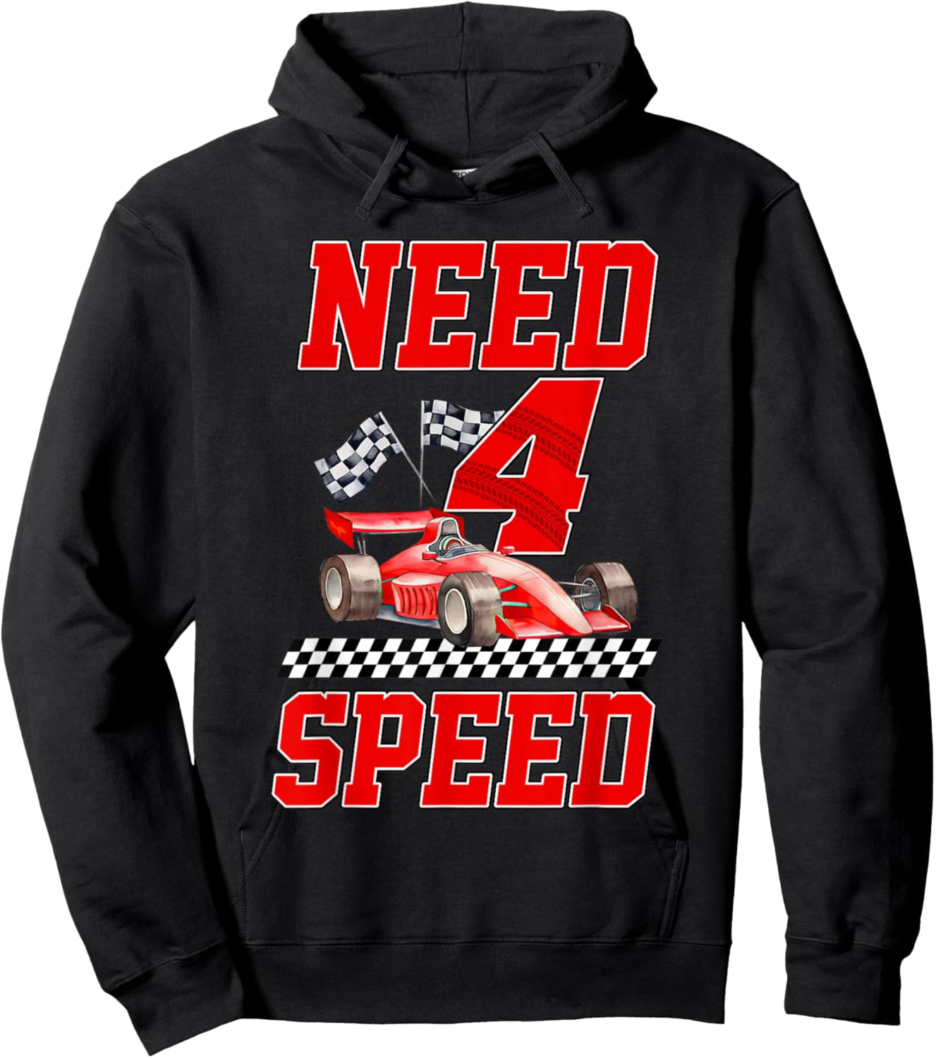 Need Four Speed Racing Car Flag 4th Birthday Boy 4 Year Old Hoodie - Hoodie | Black