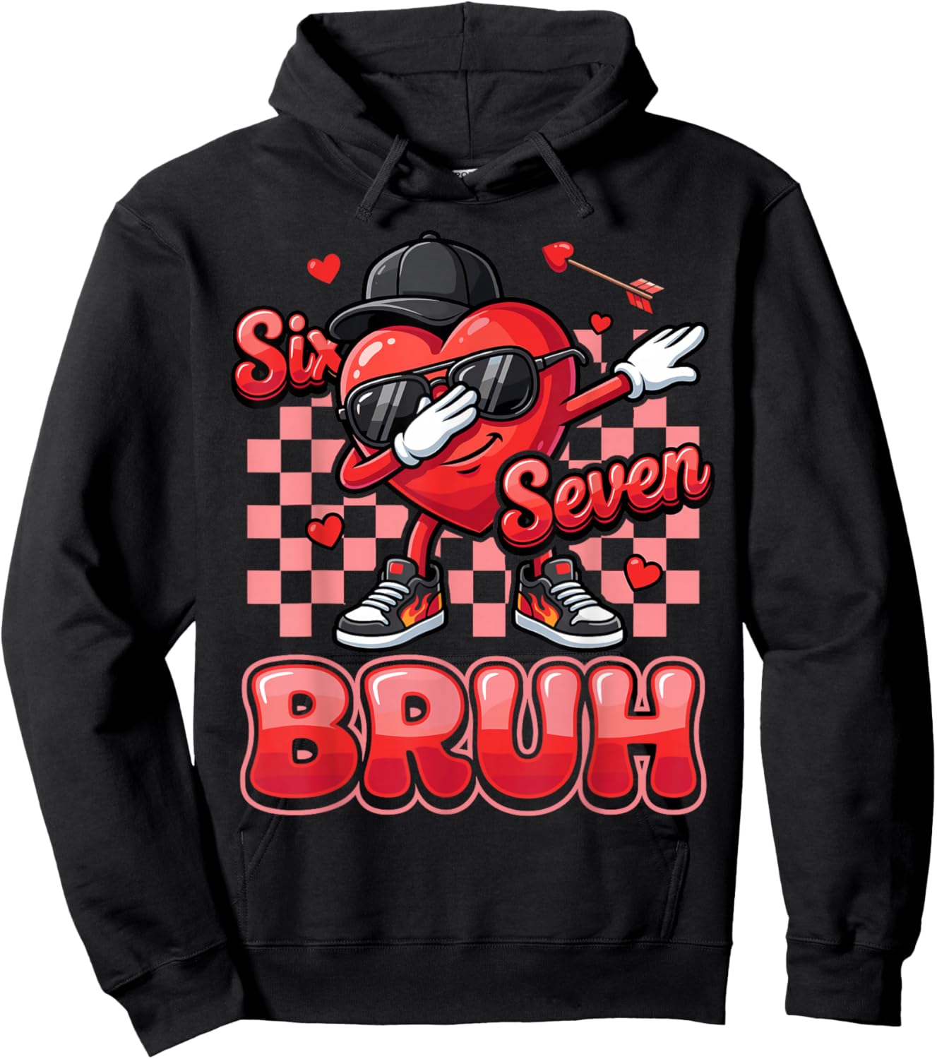 Six Seven Bruh 67 Funny Heart Dab Valentines Day for Boys Hoodie - Hoodie | Black