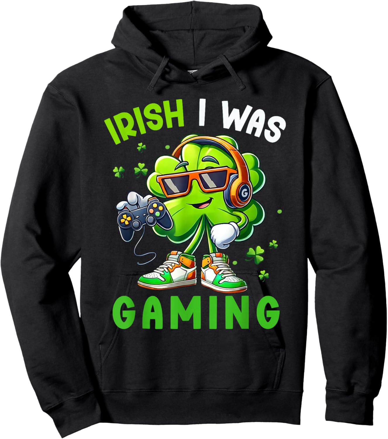 Irish I was Gaming Funny St Patricks Day Gamer Boys Men Kids Hoodie - Hoodie | Black