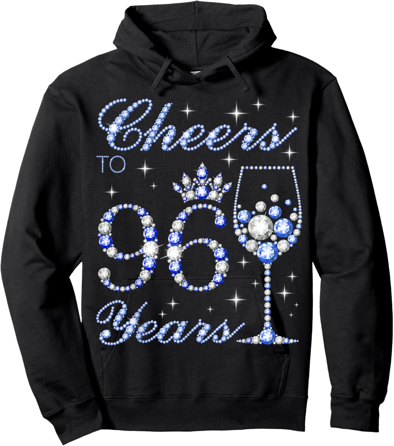 Cheers to 96 Years Old 96th Birthday Blue Style Women Hoodie - Hoodie | Black