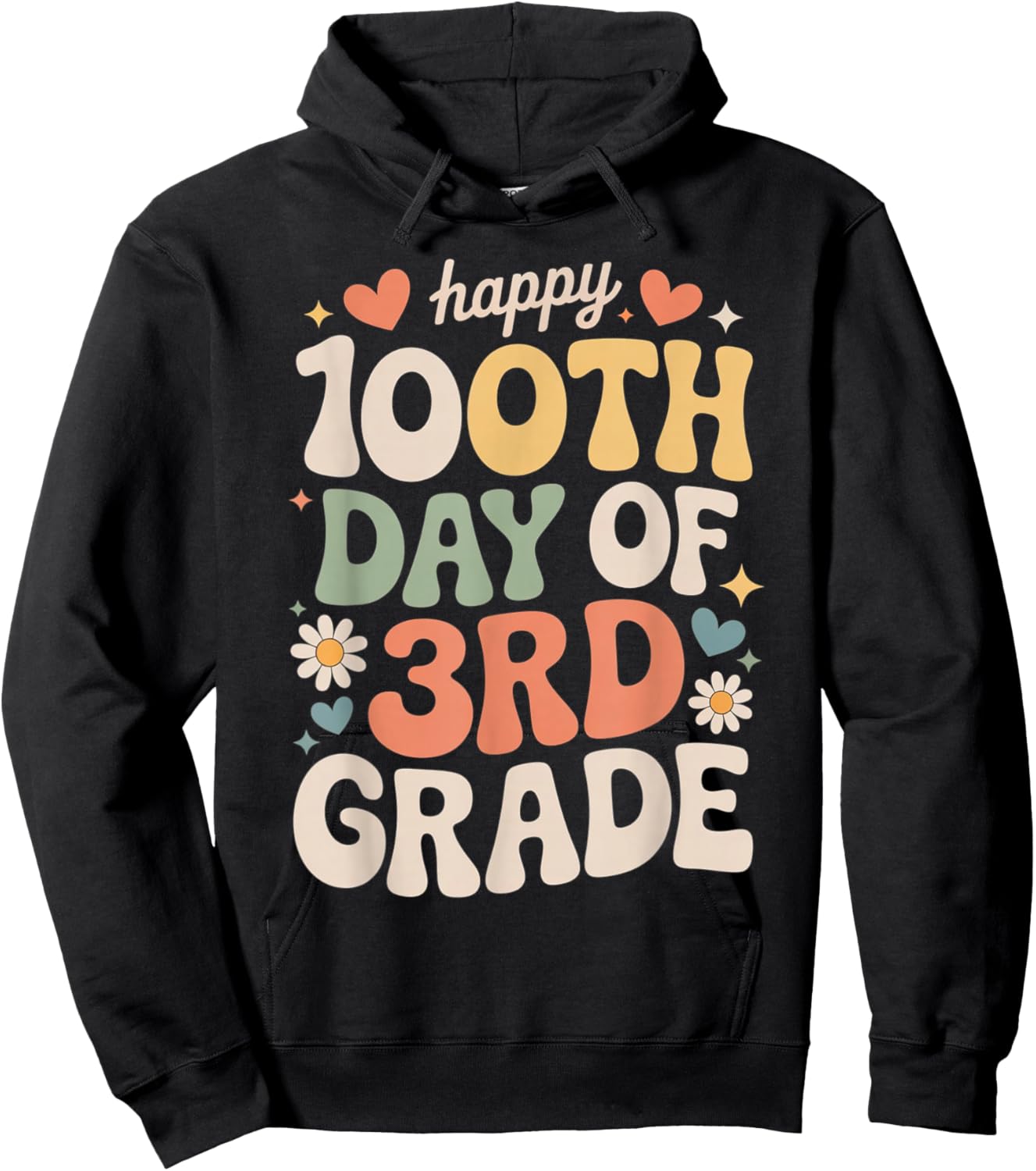 Happy 100th Day of 3rd Grade Hearts Flowers Teacher Kids Hoodie - Hoodie | Black