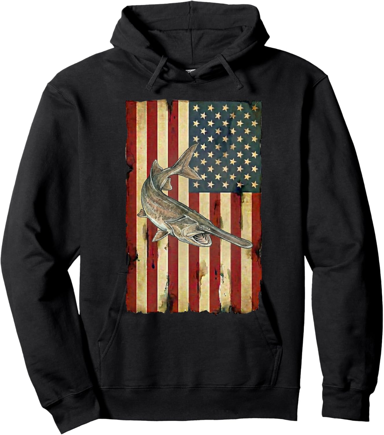 Paddlefish American Flag Patriotic Fishing USA Angler Hoodie - Hoodie | Black