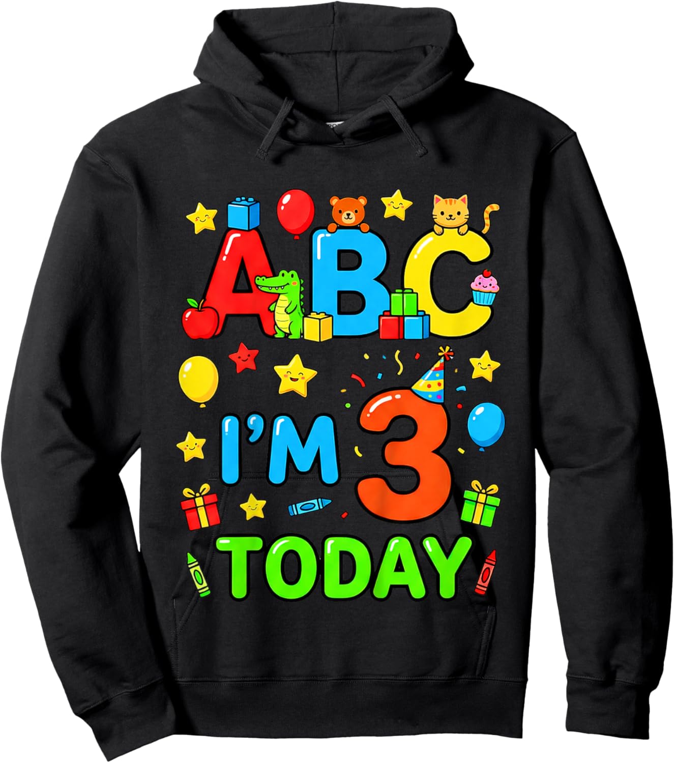ABC I’m 3 Today 3rd Birthday Alphabet Toddler Hoodie - Hoodie | Black