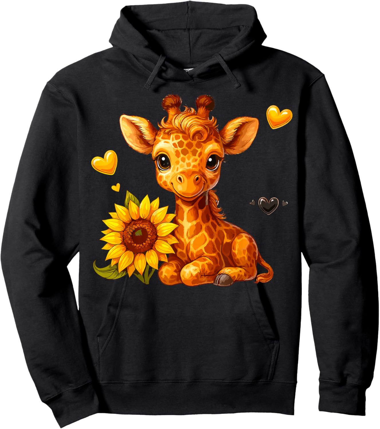 Cute Giraffe with Sunflower Hoodie - Hoodie | Black