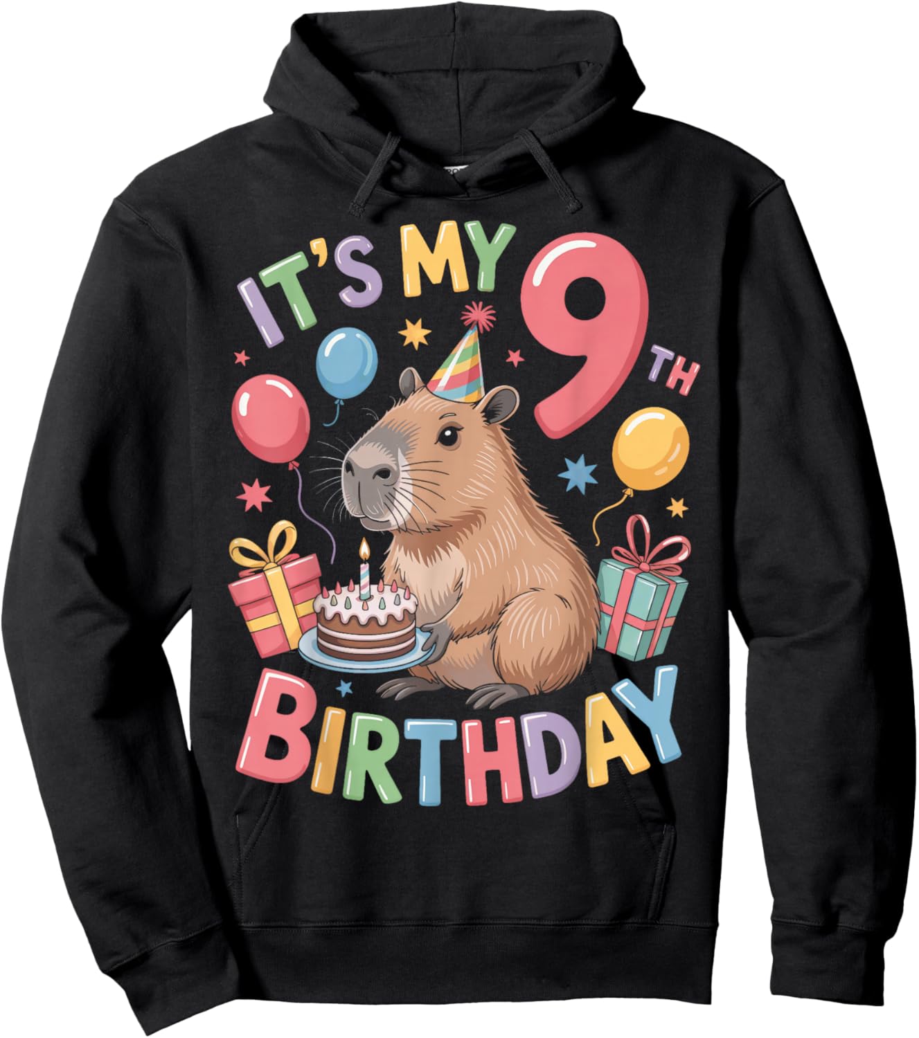 Adorable Capybara Animal It's My 9th Birthday Kids Hoodie - Hoodie | Black