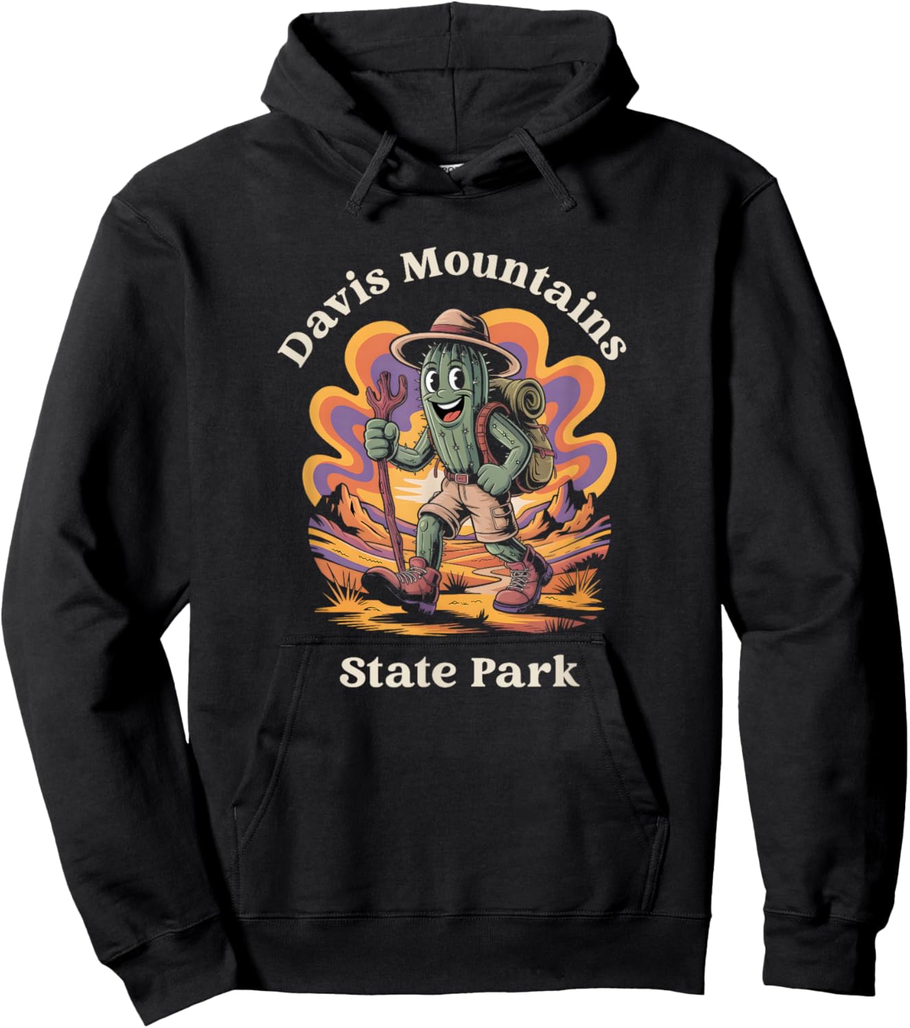 Retro Groovy Davis Mountains State Park Texas Hiking Cactus Hoodie - Hoodie | Black