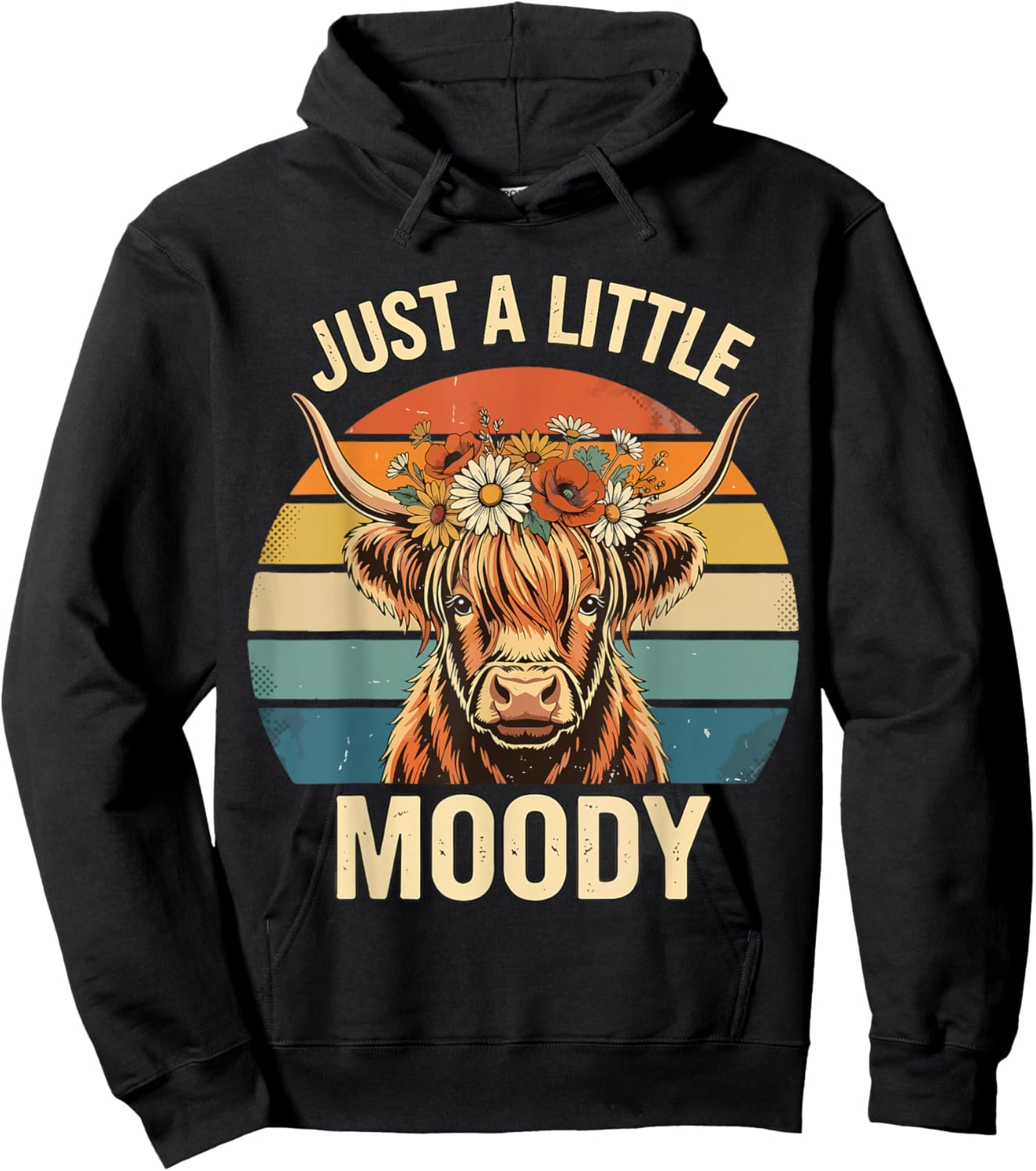Highland Cow Vintage Flower Funny Farm Farmer Hoodie - Hoodie | Black