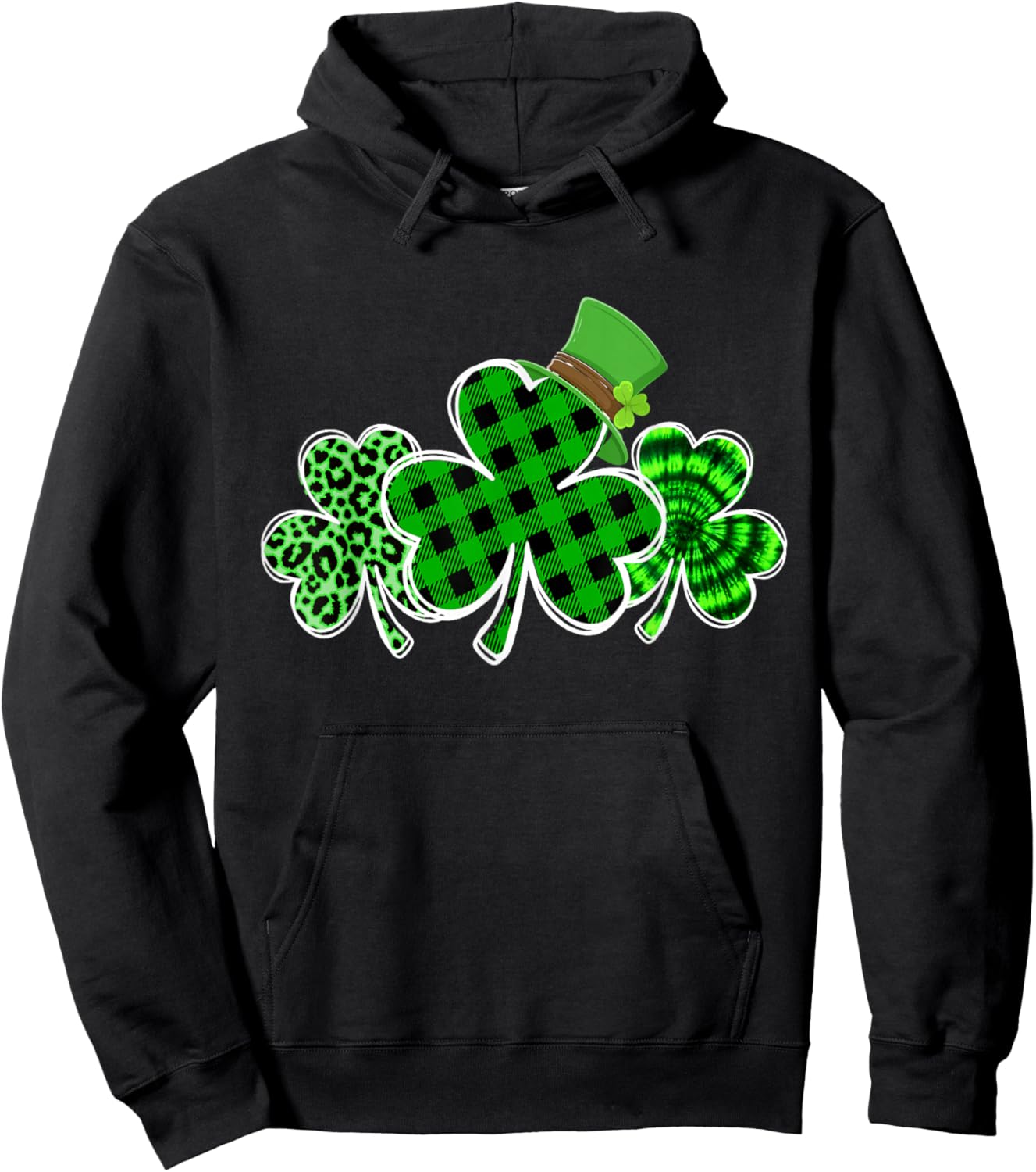 Cute Shamrock Plaid Leopard St Patricks Outfit Women Girl Hoodie - Hoodie | Black