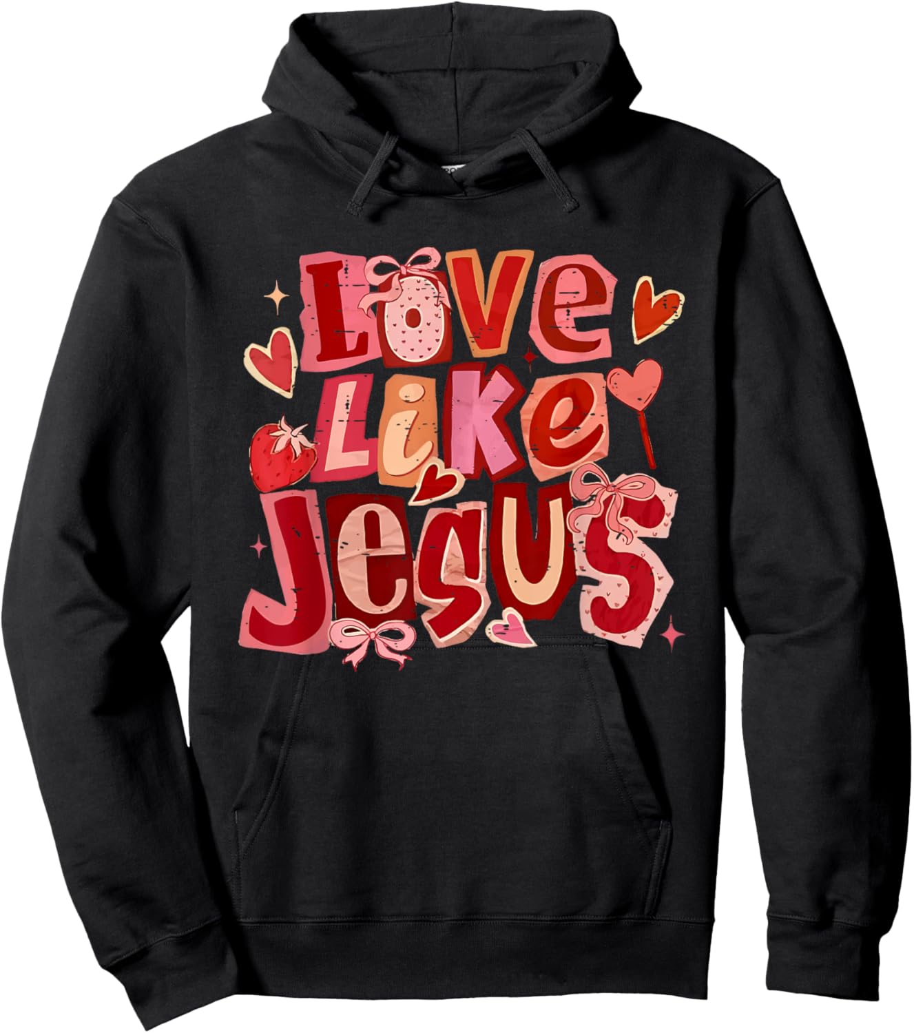 Vintage Love Like Jesus Coquette Bow Christian Valentine Hoodie - Hoodie | Black