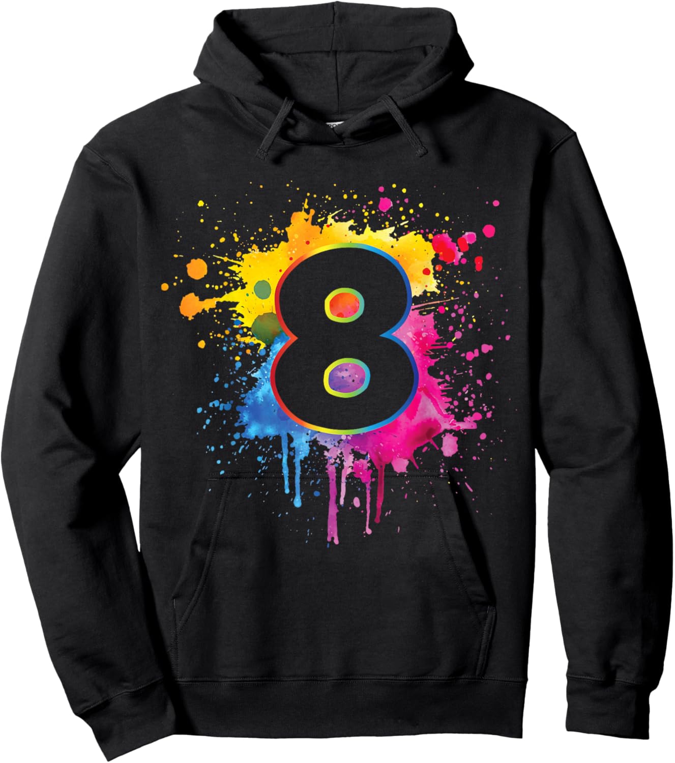 8th Birthday Colorful Paint Splashes 8 Year Old Girls Boys Hoodie - Hoodie | Black
