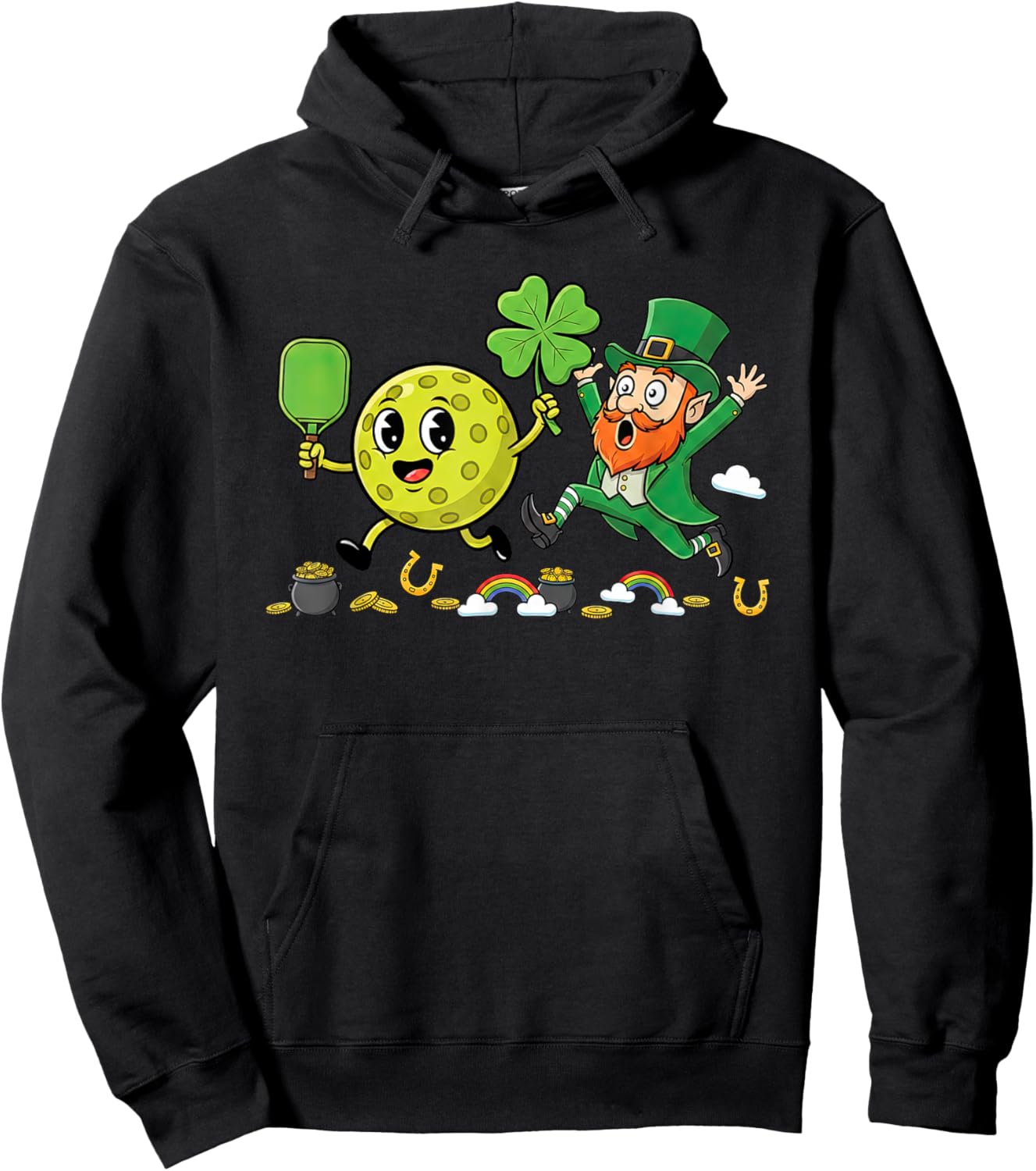 Pickleball Shamrock Clover St Patricks Day Kids Hoodie - Hoodie | Black