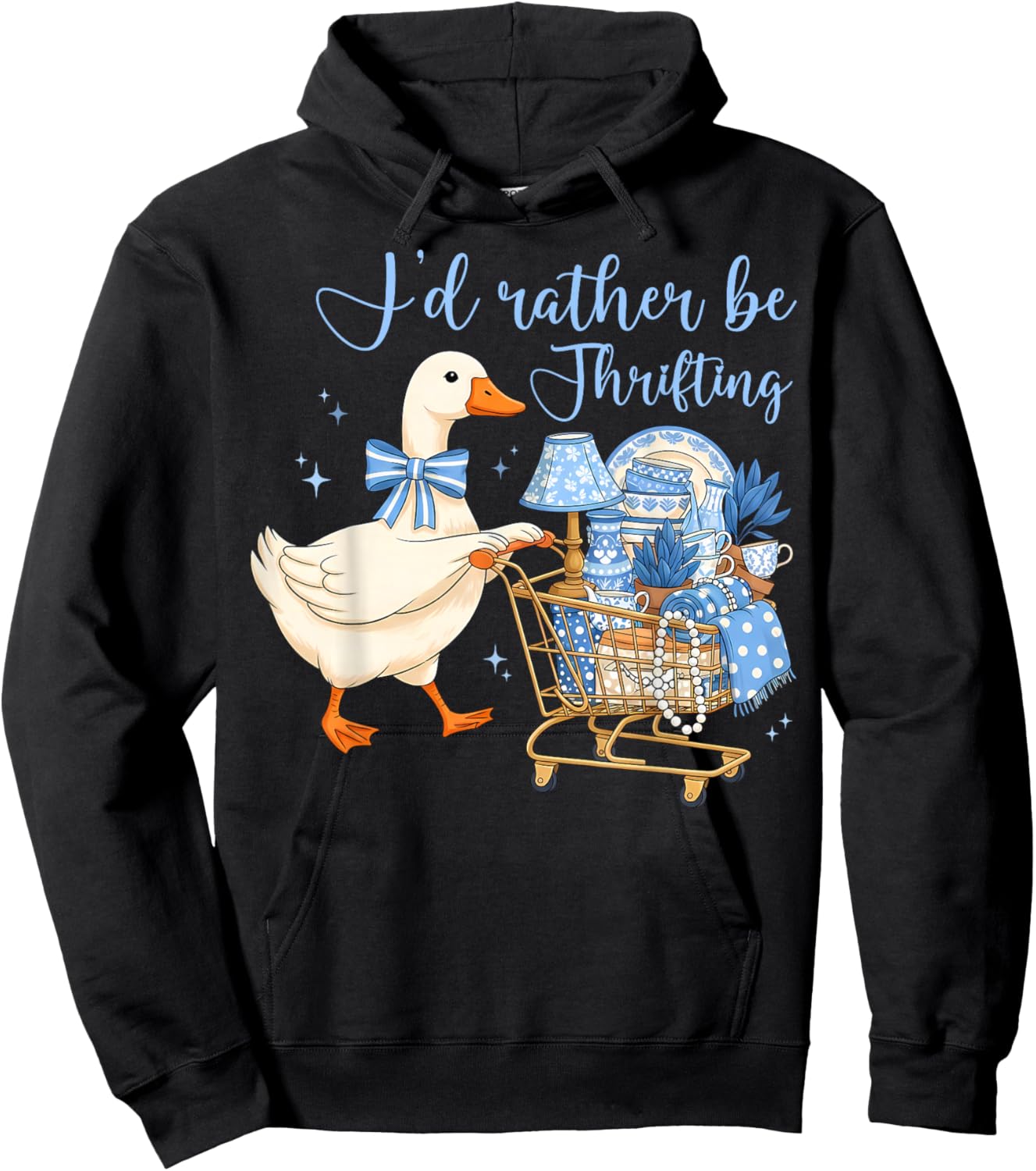 Funny I’d Rather Be Thrifting Cute Silly Goose Duck Coquette Hoodie - Hoodie | Black