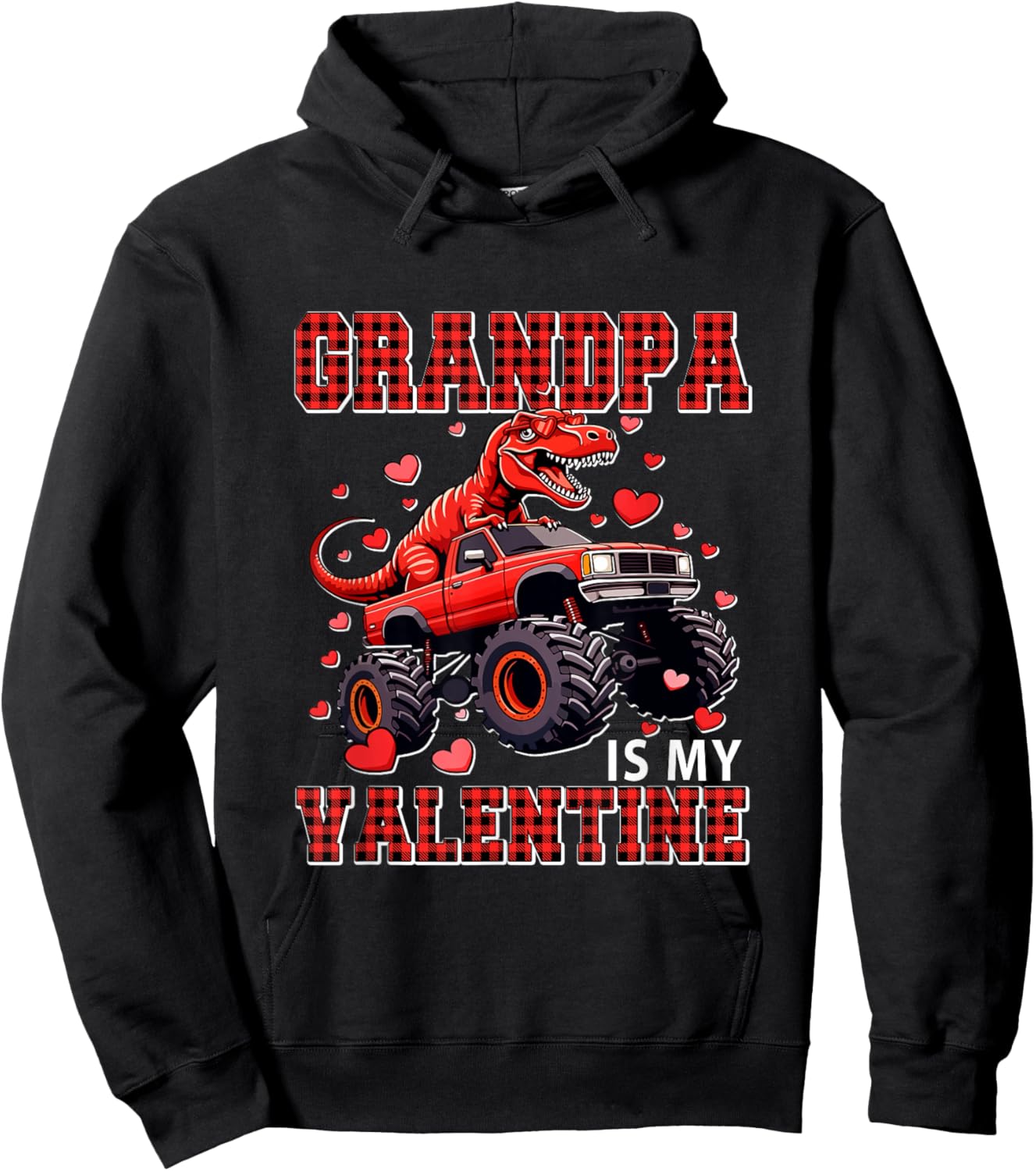Grandpa is My Valentine T-Rex Sunglasses On Monster Truck Hoodie - Hoodie | Black