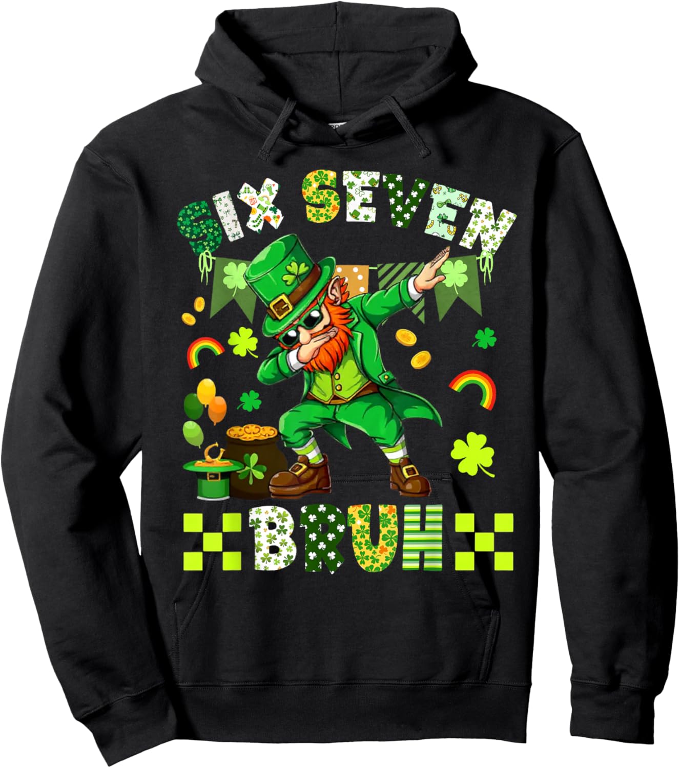 67 Meme 6 7 St Patricks Dabbing Six Seven Bruh 67 Leprechaun Hoodie - Hoodie | Black