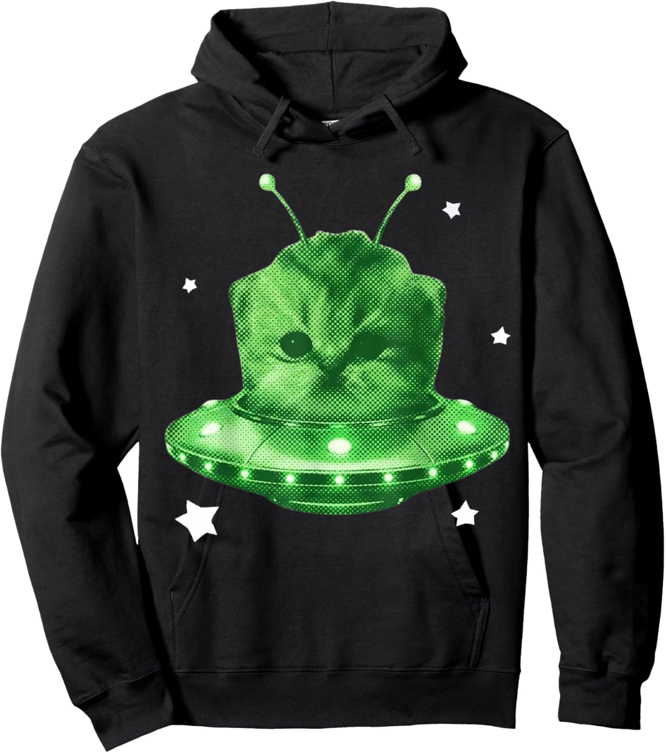 Alien Cat Meme Retro Silly Cat Y2K Vintage Space Kitty Funny Hoodie - Hoodie | Black