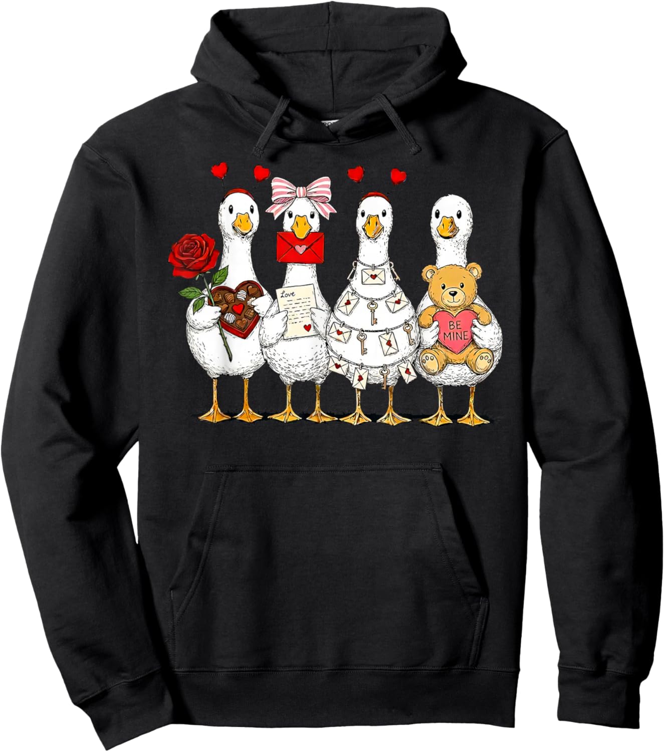 Pink Coquette Funny Silly Goose Valentines Cute XOXO Be Mine Hoodie - Hoodie | Black