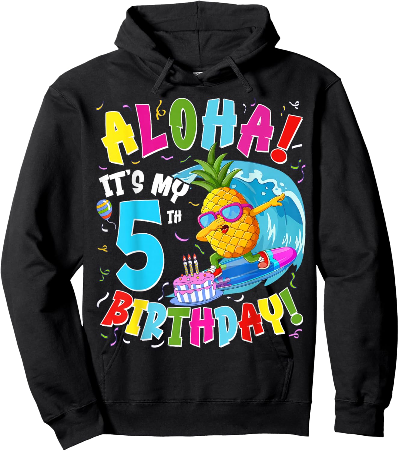 Hawaii Aloha 5th Birthday Hawaiian Boy Girl 5 Years Old Hoodie - Hoodie | Black