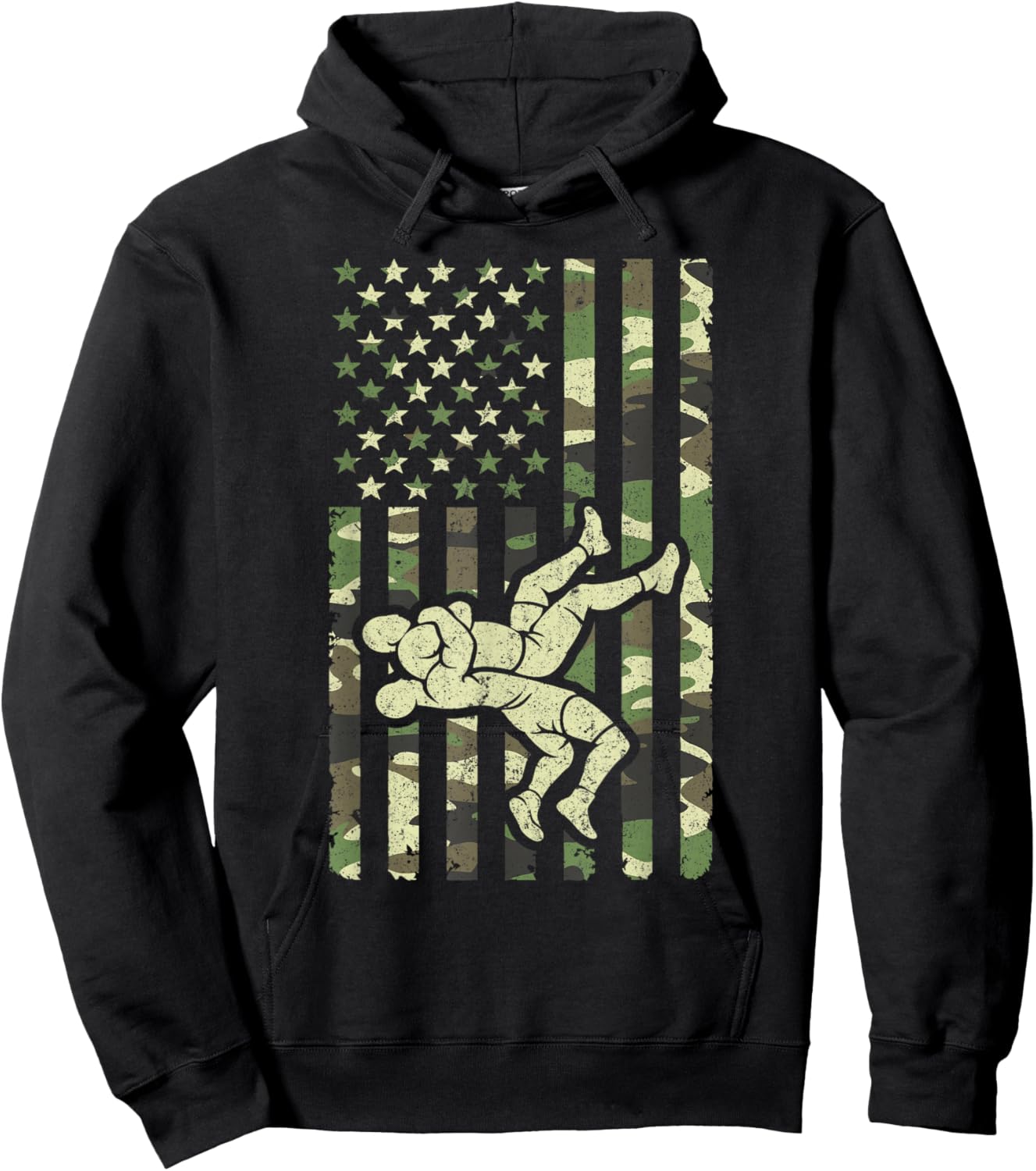 Vintage Wrestling Camo USA American Flag Patriotic Wrestler Hoodie - Hoodie | Black