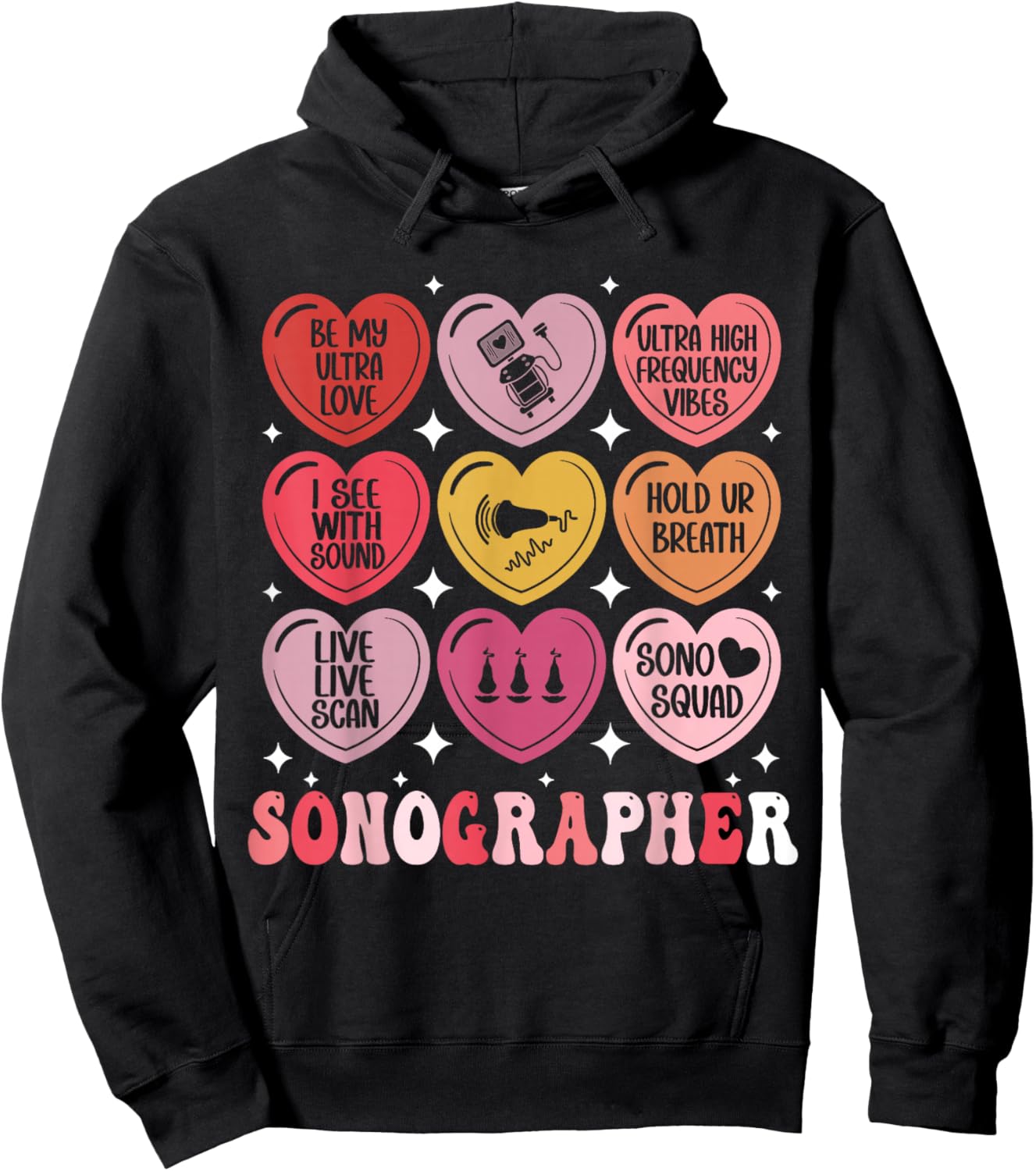 Sonographer Valentine's Day Ultrasound Tech Heart Sonography Hoodie - Hoodie | Black