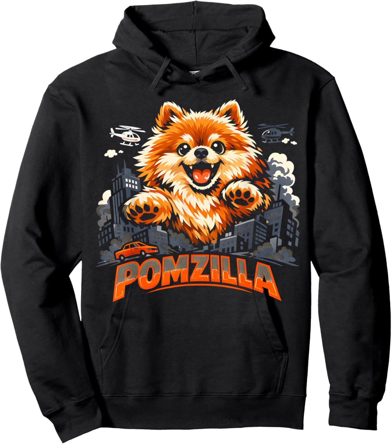 Vintage Pomzilla Pomeranian Dog Monster Pom Dog Lover Men Hoodie - Hoodie | Black