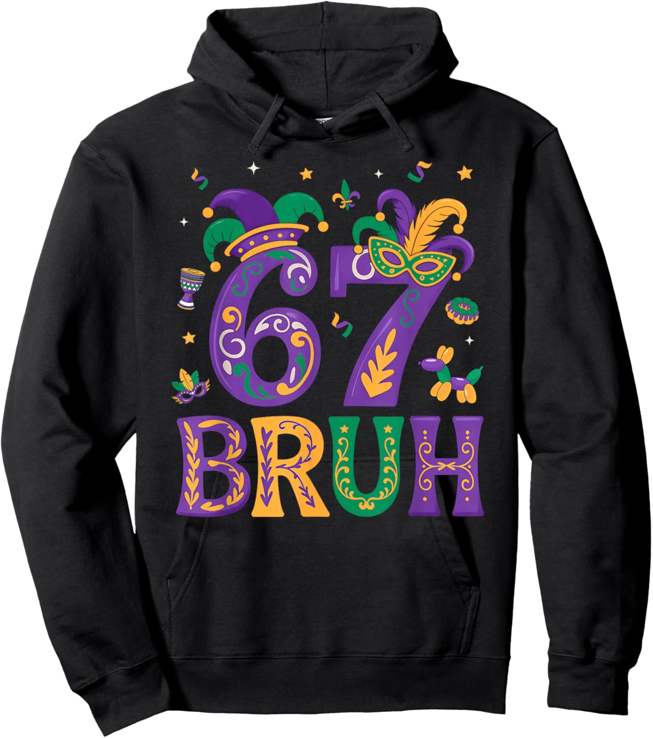 Funny Six Seven Bruh 67 Mardi Gras Boys Girls Kids 6 7 Meme Hoodie - Hoodie | Black