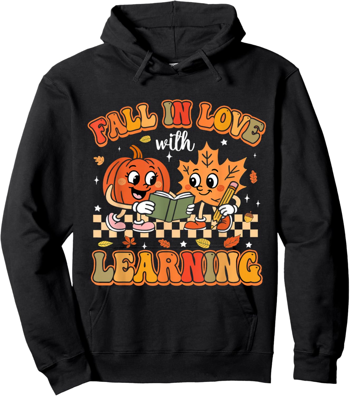 Retro Fall in Love with Learning Autumn Pumpkin Teachers Hoodie - Hoodie | Black