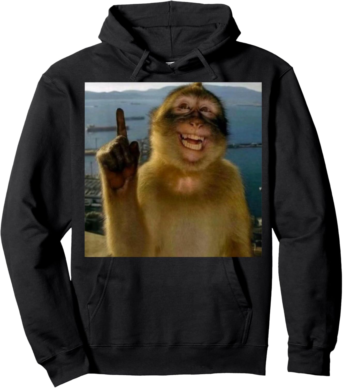Funny Smiling Monkey Meme Curious Ape Brainrot Gift Hoodie - Hoodie | Black