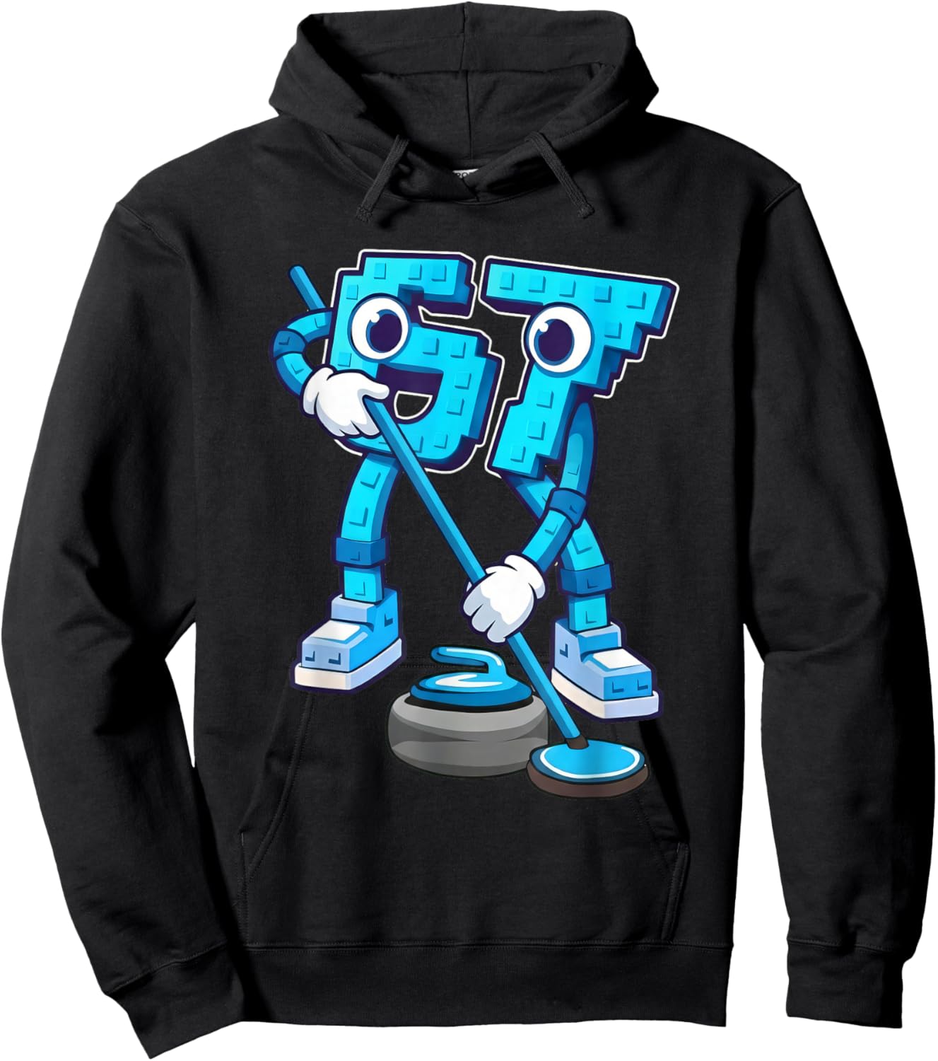 Curling Six Seven Meme Funny 6 7 Sports Game Cartoon Hoodie - Hoodie | Black
