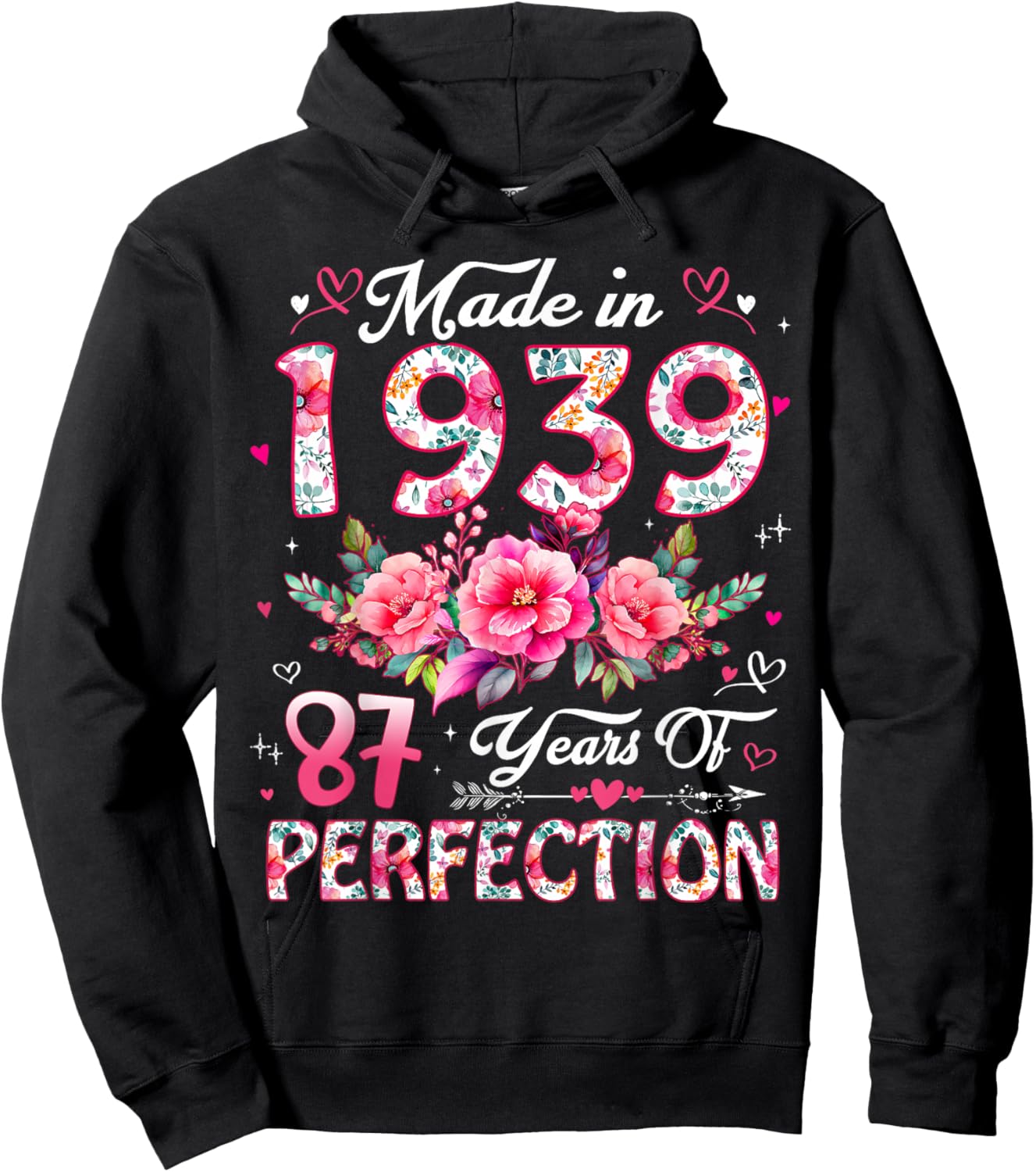 87 Year Old Made in 1939 Floral 87th Birthday Women Hoodie - Hoodie | Black