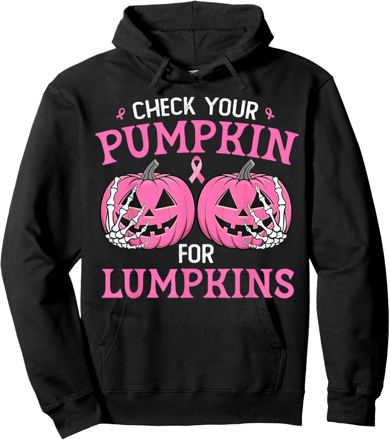 Check Your Pumpkins for Lumpkins Halloween Breast Cancer Hoodie - Hoodie | Black