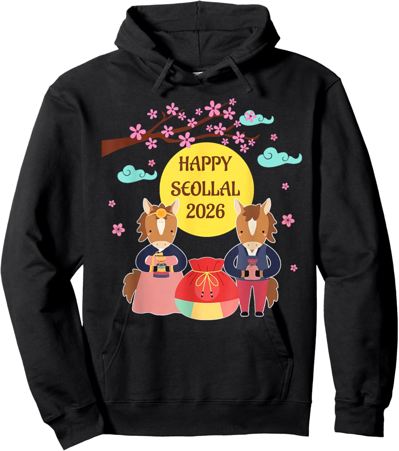 Happy Seollal 2026 Korean Lunar New Year of The Horse Hoodie - Hoodie | Black