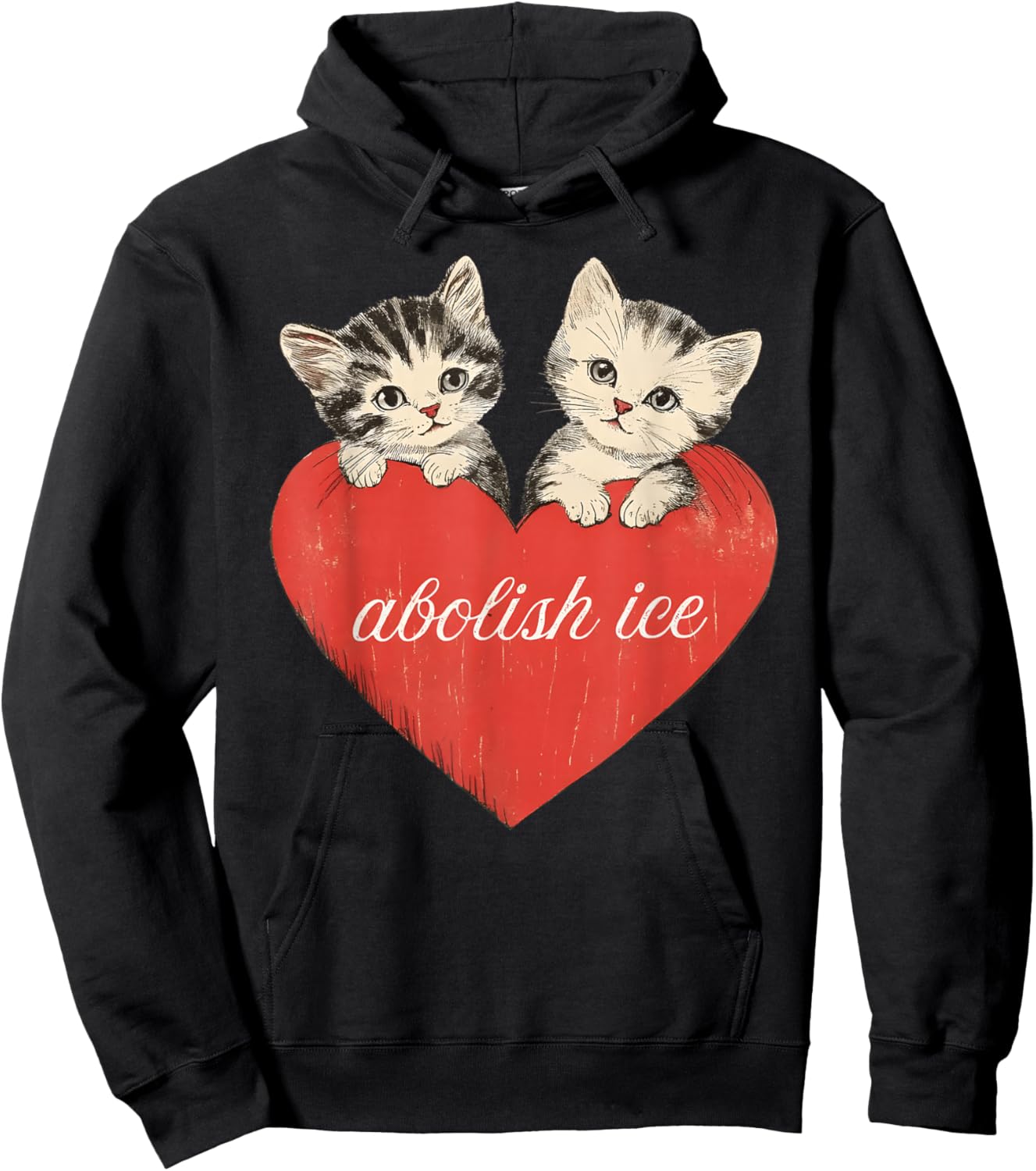 Abolish ICE, Cute Cat Valentines Women Girl Hoodie - Hoodie | Black