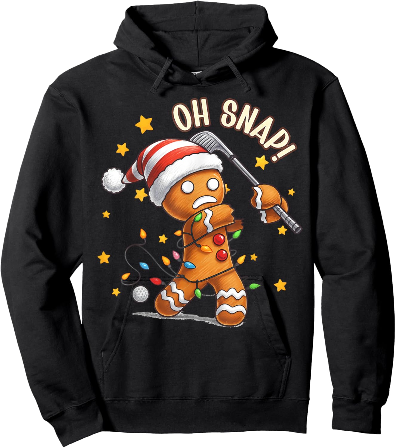 Oh Snap Gingerbreadman Funny Golfer Golf Christmas Golfing Hoodie - Hoodie | Black