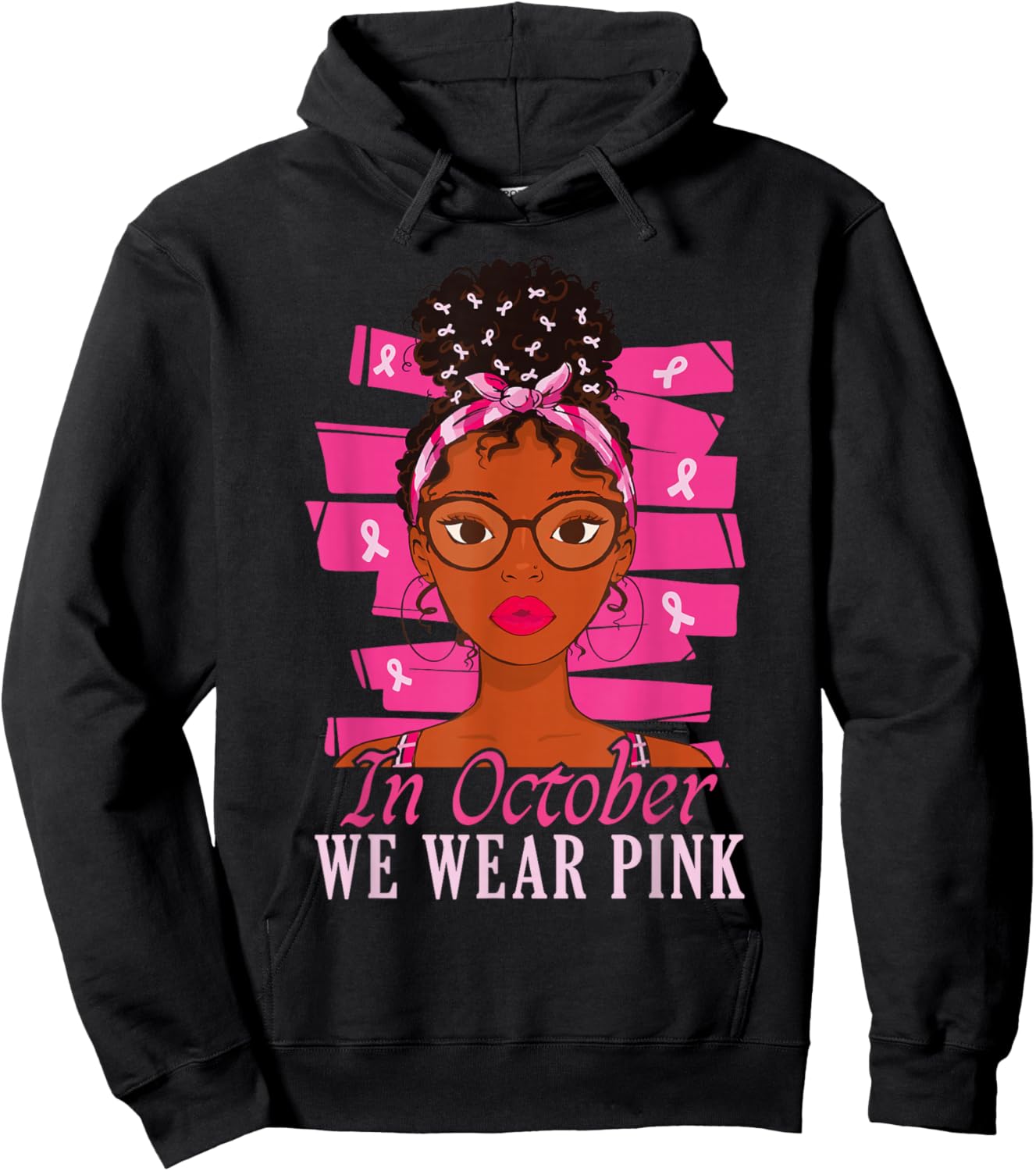 in October We Wear Pink Black Women Breast Cancer Awareness Hoodie - Hoodie | Black