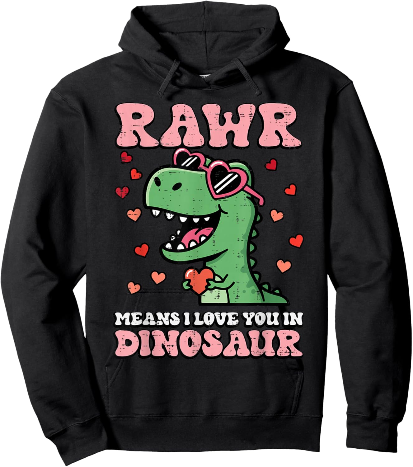 Rawr Means I Love You Dinosaur Valentines Day Trex Boys Kids Hoodie - Hoodie | Black