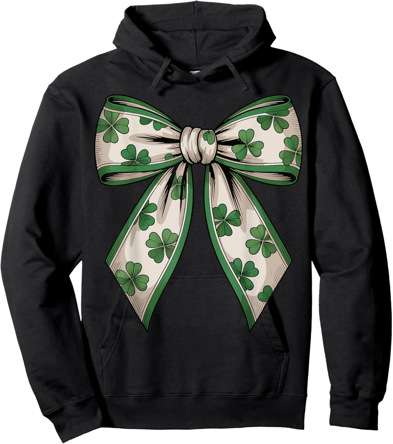 St Patricks Day Shamrock Coquette Bow Saint Pattys Girls Hoodie - Hoodie | Black