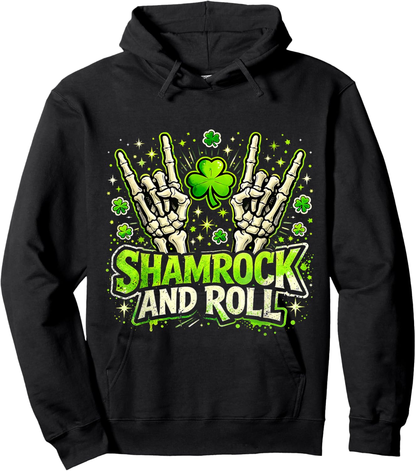 Shamrock and Roll St Patrick Day Rock Vibes Hoodie - Hoodie | Black