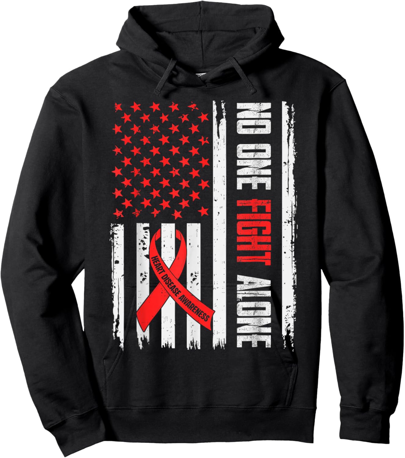 Heart Health USA Flag Heart Disease Awareness CHD Dad Hoodie - Hoodie | Black