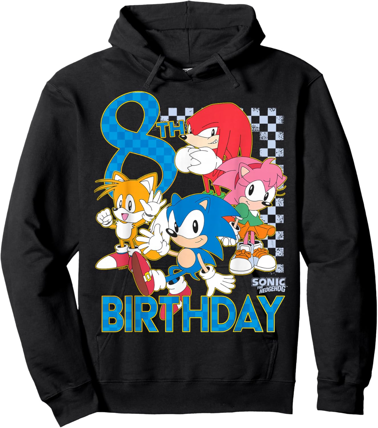 Sonic The Hedgehog 8th Birthday Classic Art Sonic & Friends Hoodie - Hoodie | Black