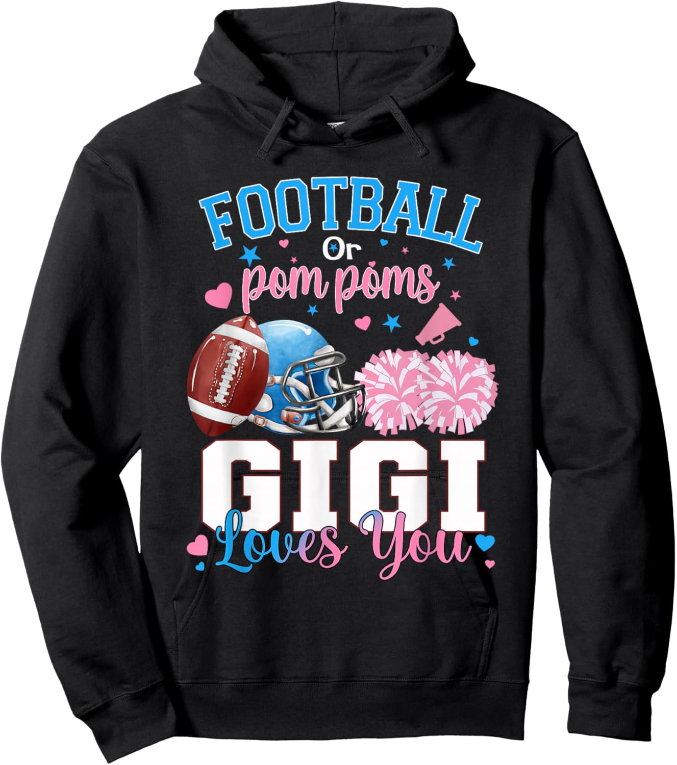 Football or Pom Poms Gigi Loves You Baby Gender Reveal Hoodie - Hoodie | Black