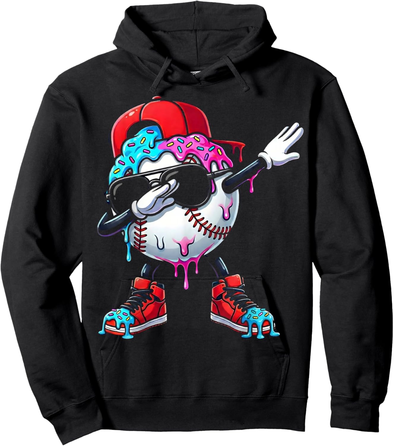 Baseball Ice Cream Drip Dabbing Sports Sprinkles for Boys Hoodie - Hoodie | Black