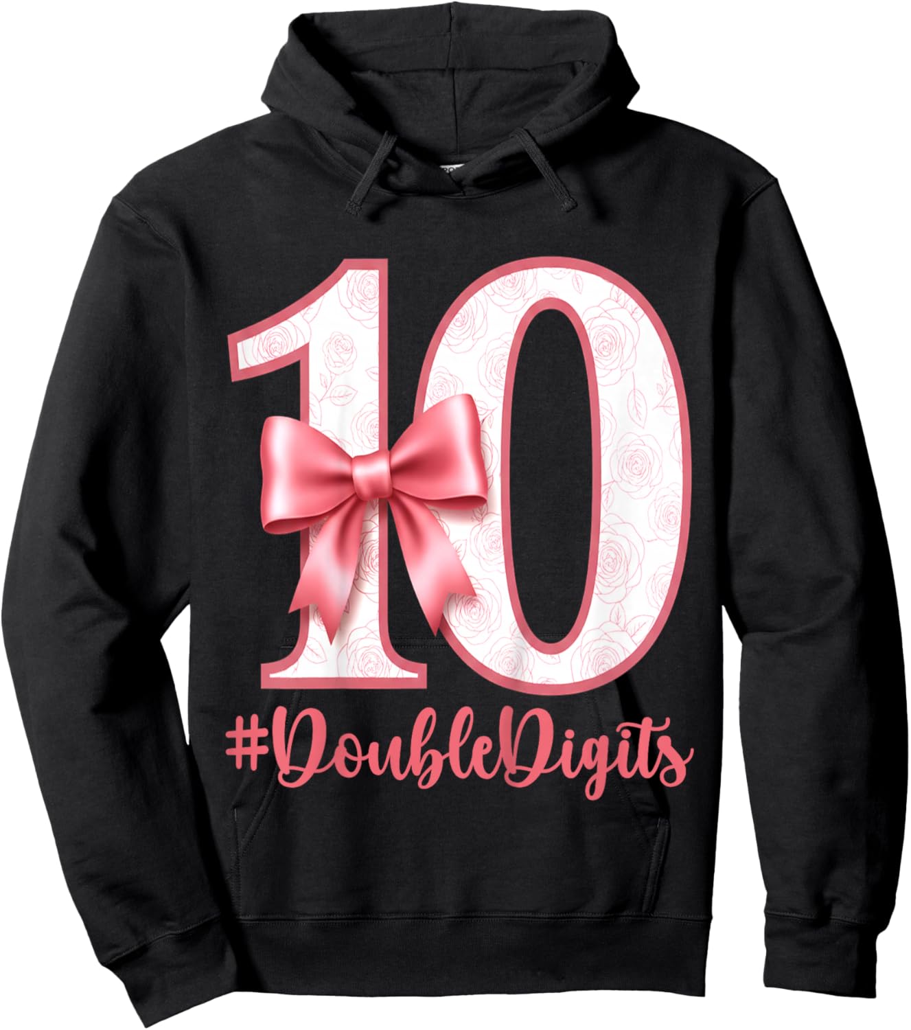 Double Digits Pink Coquette 10th Birthday Girl 10 Years Old Hoodie - Hoodie | Black
