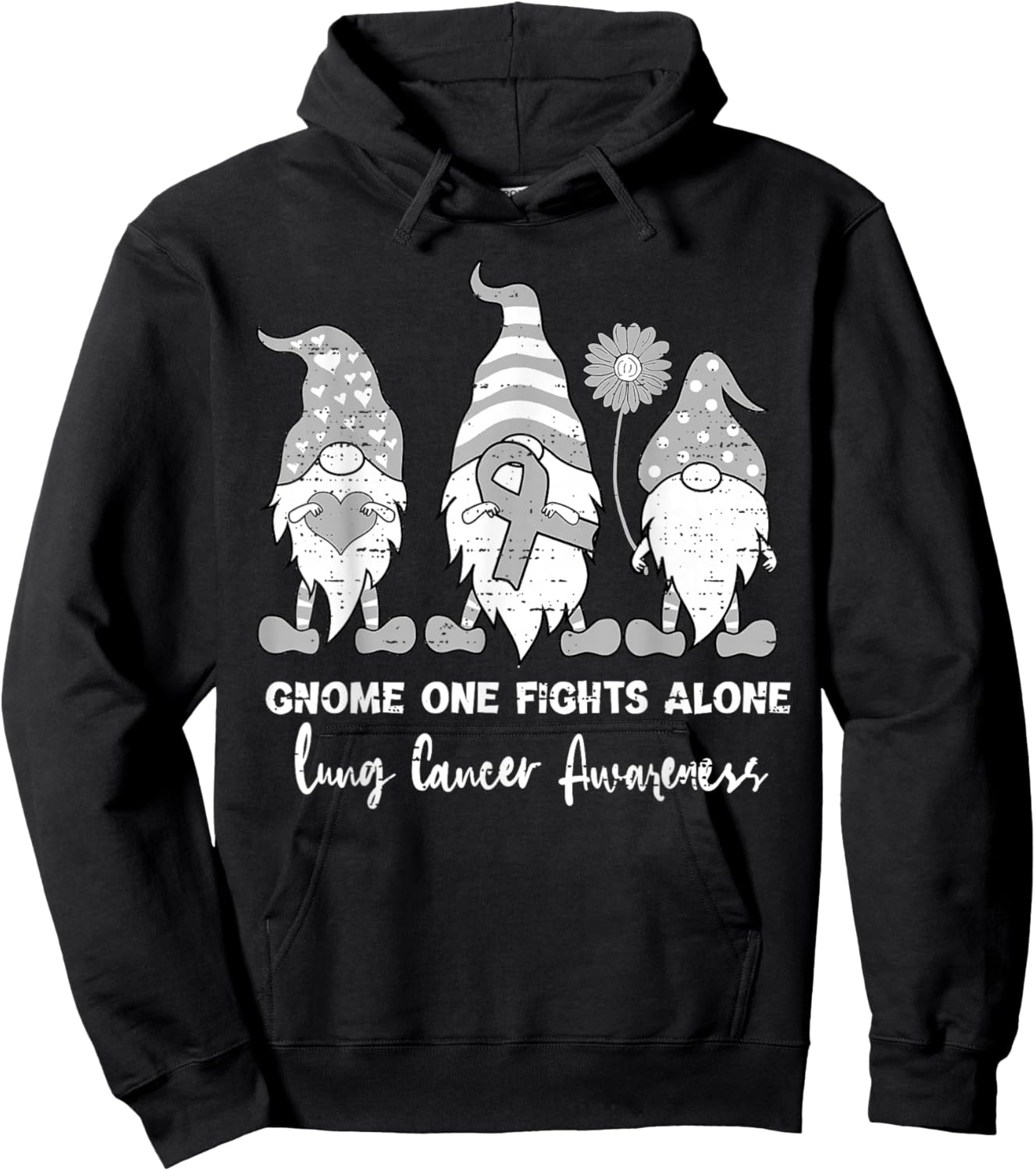 Lung Cancer Awareness Gnome White Ribbon Support Boys Girls Hoodie - Hoodie | Black