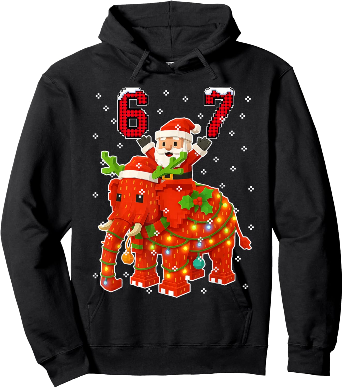 Funny 67 Meme Xmas Santa Riding Strawberry Elephant Brainrot Hoodie - Hoodie | Black