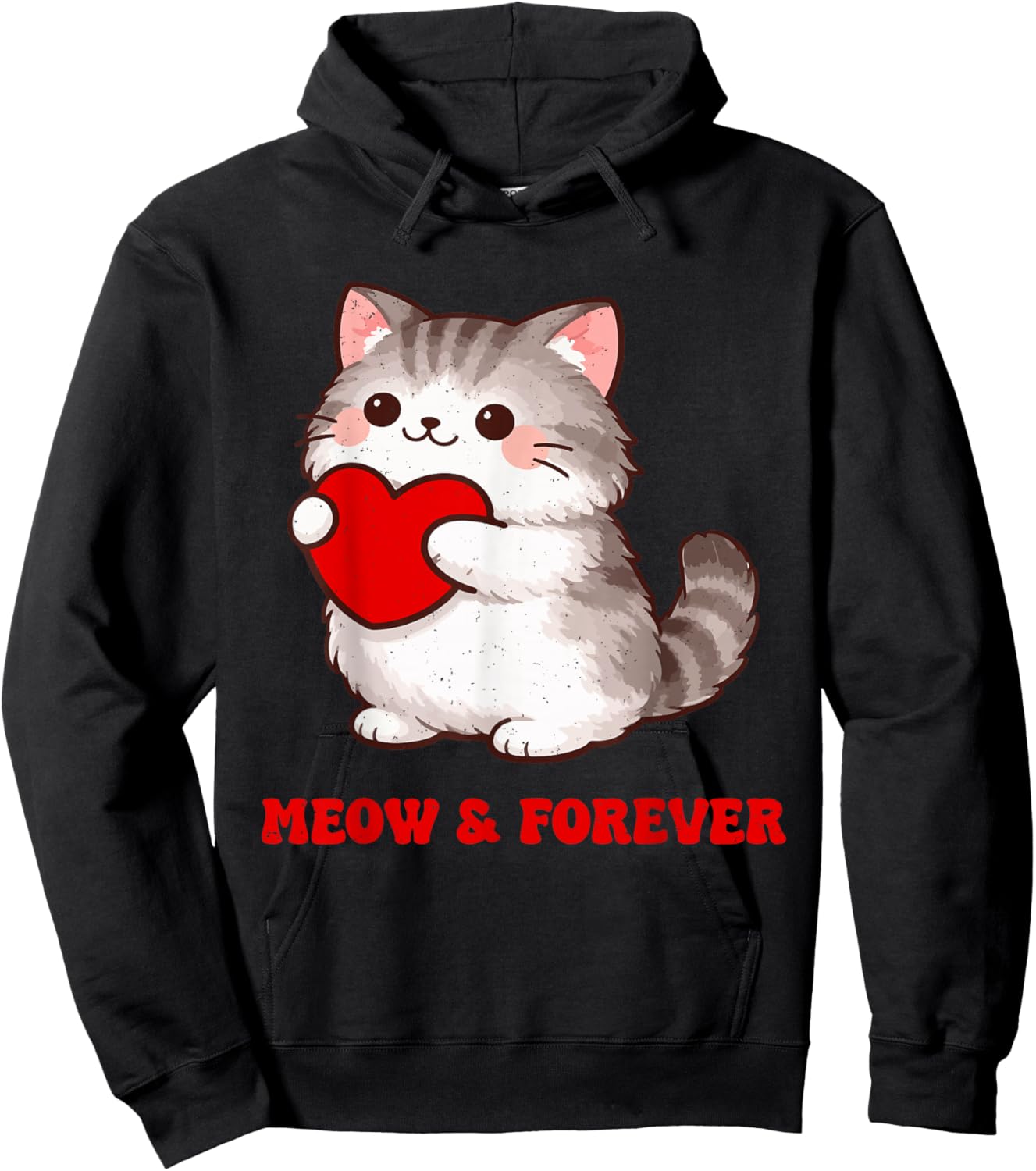 Valentines Day Meow & Forever Cat Lover Matching Design Hoodie - Hoodie | Black