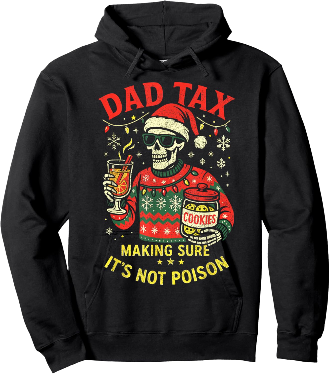 Christmas Dad Tax, Funny Santa Skeleton Papa Cookie Tester Hoodie - Hoodie | Black