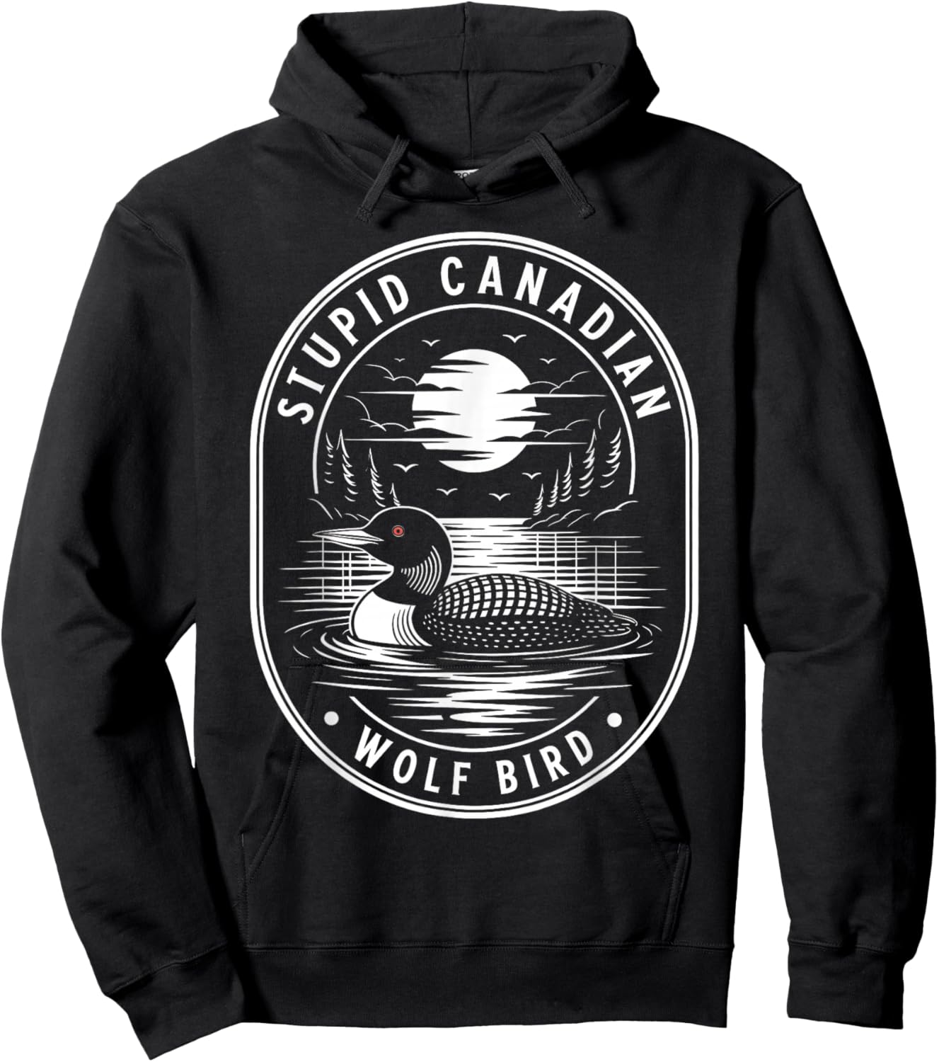 Vintage Stupid Canadian Wolf Bird Cute Loon Sarcastic Animal Hoodie - Hoodie | Black