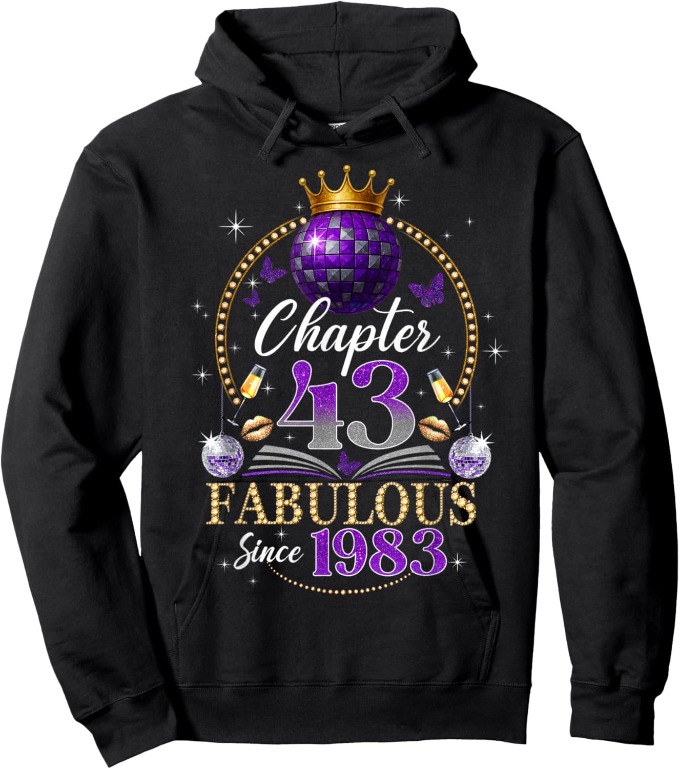 Chapter 43 Since 1983 Purple Disco Ball 43rd Birthday Women Hoodie - Hoodie | Black
