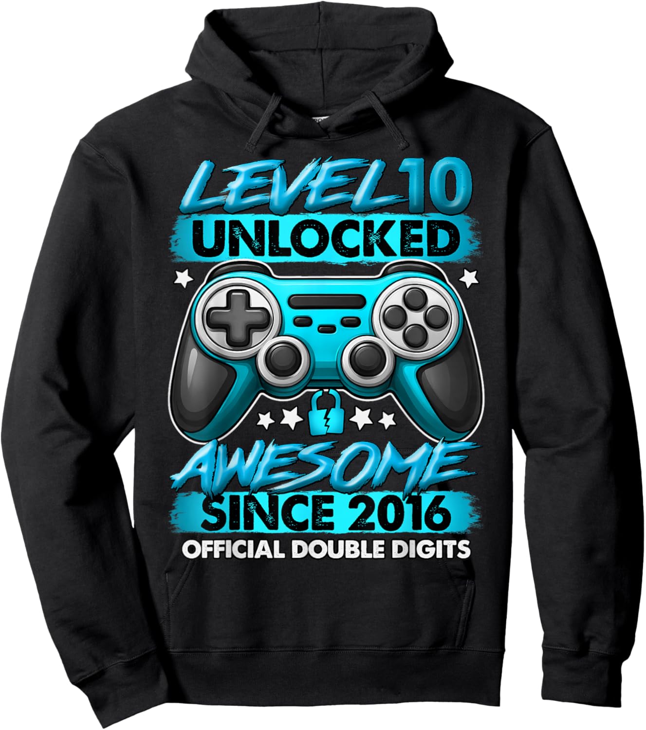 Official Double Digits Level 10 Unlocked 10th Birthday Boy Hoodie - Hoodie | Black