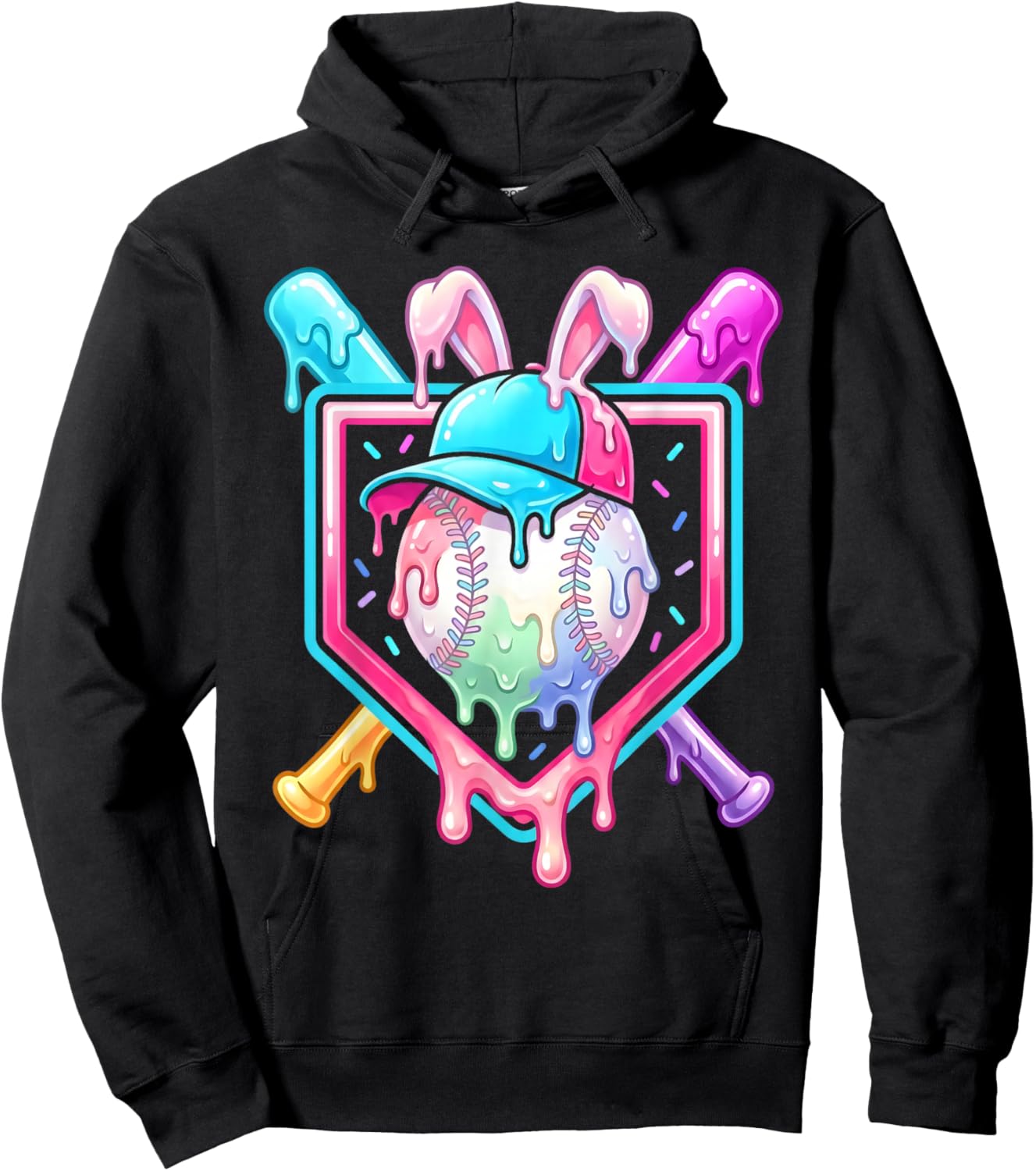 Bunny Baseball Hat with Ice Cream Easter Day Boys Kids Girls Hoodie - Hoodie | Black